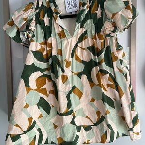 Alden Green and Brown Abstract Blouse
